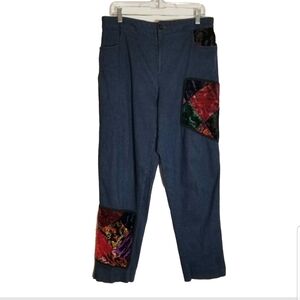 Sharon Endick Pants Women's 14 Ankle Kate Blue Velvet Patches Stretch USA Made